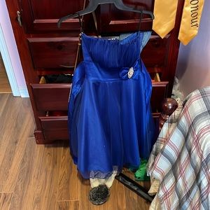 Royal blue dress, strapless, fits as small